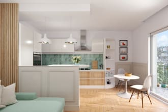 redesign 3dluxury apartment interior,cgi livingroom,kitchen layout,skp rendering