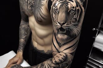 create realistic custom tattoo design, tattoo sleeve