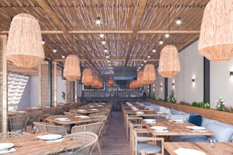 do 3d interior design for restaurants, bars, cafés, lounges, pantries, hotel