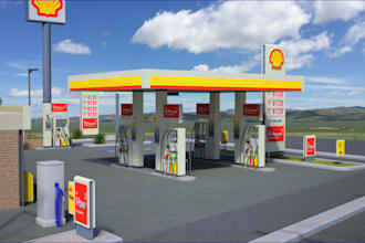 redesign 3d petrol station, gas station, filling station, fuel pump, car wash