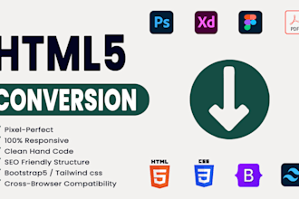 convert figma, PSD, xd, or PDF to html, css website with tailwind or bootstrap5