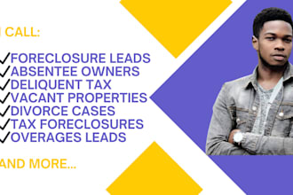 cold call real estate leads, tax overages leads and skip tracing for US