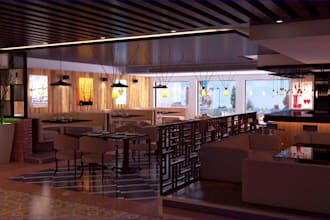 do 3d interior design restaurant,cafe, bar, lounge, nightclub interior rendering