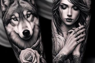 create realistic custom tattoo design, tattoo sleeve