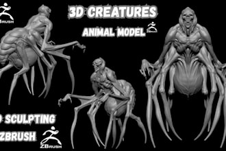 sculpt 3d creatures, animal model, character modeling, zbrush, statue, miniature