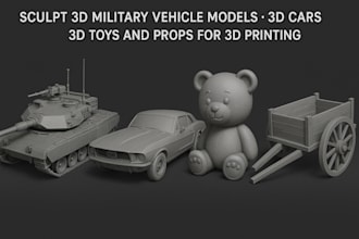 sculpt 3d military vehicle models, 3d cars, 3d toys  and props for 3d printing