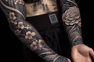 create a full sleeve realistic tattoo design from your idea