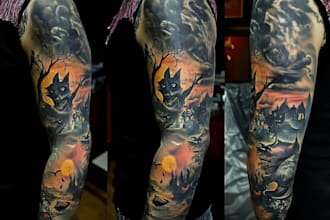 create custom realistic tattoo design, tattoo sleeve