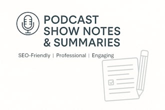 write engaging podcast show notes, summaries, and timestamps