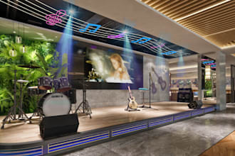 design concert hall,djbooth,virtual staging, auditorium,nightclub stage,sketchup