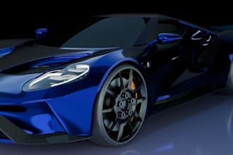 generate 3d car rendering,ford gt render,realistic 3d model,hybrid sport car,vfx