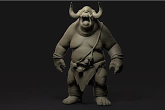 design 3d humanoid creatures prints, fantasy game minis, cyclope figures, zbrush
