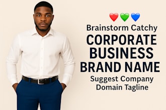 brainstorm catchy corporate business brand name suggest company domain tagline
