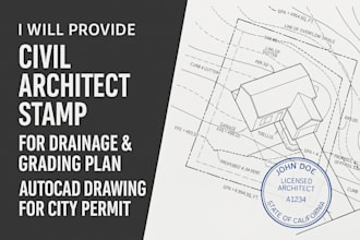 civil architect stamp for drainage grading plan, autocad drawing for city permit