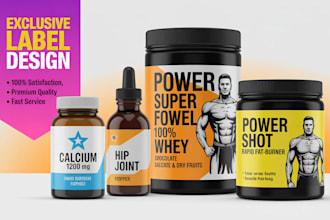create unique bottle, supplement label, and package design