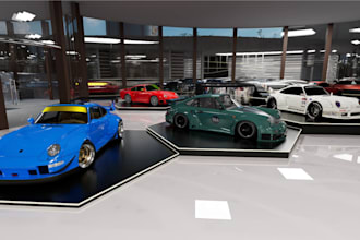 render 3d interior design for luxury car showroom, supermarket, watch showroom,
