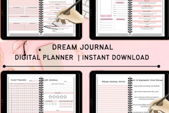design digital dream journal, dream diary, sleep tracker and daily schedule