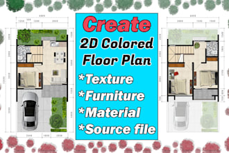 create 2d colored floor plan with photoshop from your sketch