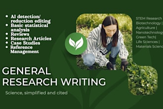 do research writing, reviews, and articles across stem fields
