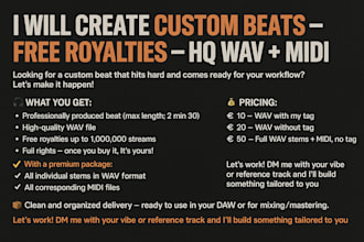 create custom beats with HQ wav and midi files, free royalties