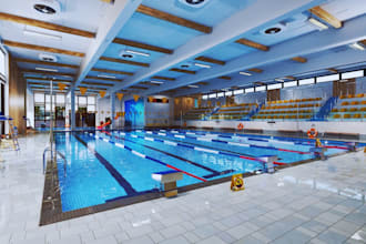 design swimming arena, competition pool, racing pool, indoor swimming pool