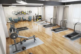 creative 3d gym center, sport facility center, fitness center, spa, pool render