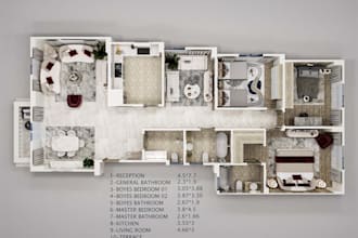 create a 3d floor plan render, 3d rendering