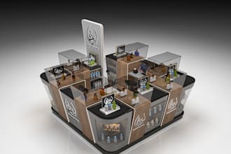 design exhibition booth, kiosk, 3d stand, virtual booth
