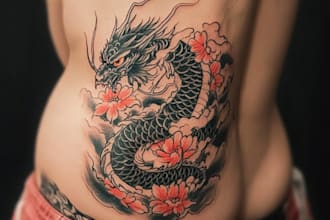 make awesome original japanese tattoo, irezumi tattoo design