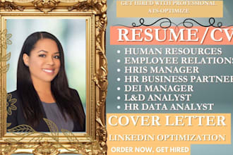 write human resources resume, employee relations, benefits manager, HR tech, CV