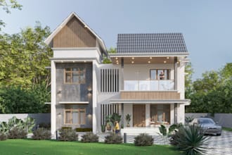 renovate 3d tropical villa exterior, glass facade,front elevation, cgi rendering