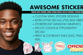 design stickers with vinyl design, retro decals, car illustration, merch design
