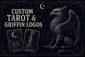 design custom tarot card, gothic style and mystical griffin logo illustrations