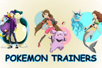 draw cool style pokemon trainer pokemon anime character fakemon or digimon art