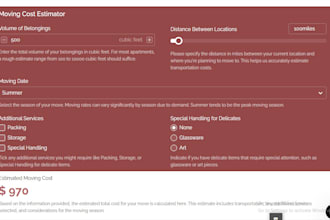 develop a custom moving quote calculator for your website