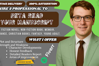 beta read and critique your novel promptly and provide feedback for your books