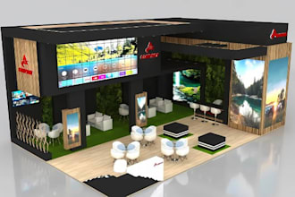design 3d trade show booth, exhibition stall, stand, expo, backdrop, kiosk, posm