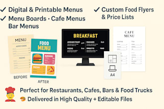 design food flyer, restaurant menu, digital poster, and price list