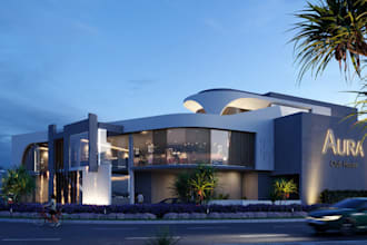 render 3d rooftop party house, cgi event hall, nightclub,restaurant,bar,lounge,