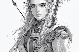 draw black and white detailed line art vector illustration