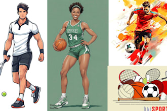 draw sport illustration, action shot, team, stadium, sport artwork, soccer