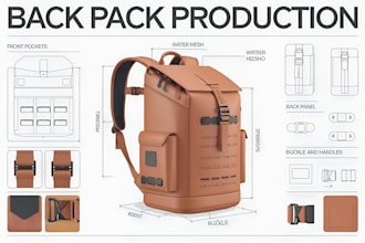 design backpack, tote, handbag, and bag tech pack for factory manufacturing