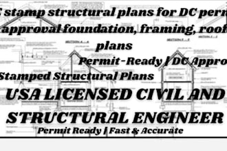 pe stamp structural plans for dc permit approval foundation, framing, roof plans