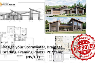 design stormwater, drainage, grading, framing plans with pe stamp nv and ut