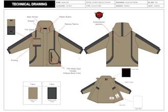 do detailed tech pack design for outdoor sports