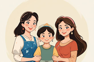 do disney family couple cartoon portrait