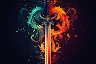 make 3d fantasy, sci fi, rpg game logo title in dark theme