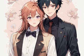 draw you anime couple art portrait