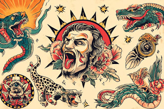 make old school traditional tattoo for vintage tshirt design