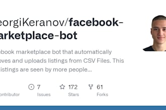 setup a facebook marketplace bot, alert bot, auto listing bot, auto post bot